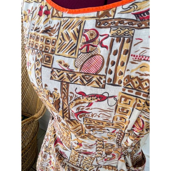 Vintage 1950s Cotton Full Smock Apron Surfers Fish Golfing - Picture 10 of 13